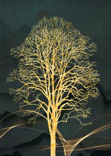 简约晶瓷画素材: 发财树装饰画, 发财树金箔画欣赏 C