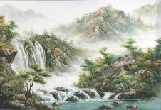 中式山水风景油画素材下载: 客厅风水油画高清大图 A
