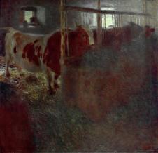 克里姆特作品: 畜栏里的母牛 Cows in the barn