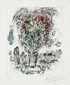 夏加尔油画作品: 大花瓶下的人们  高清大图下载
