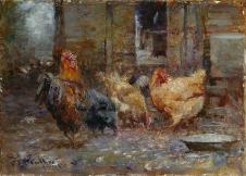 弗雷德里克·麦卡宾 (Frederick McCubbin ）Chickens, 1901  小鸡油画