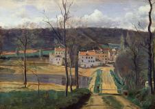 柯罗油画风景作品:  《通往村庄的道路》  高清图片素