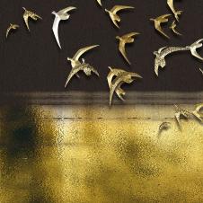 金色的飞鸟晶瓷画素材: 飞鸟装饰画欣赏 A