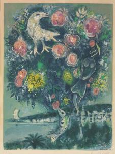 夏加尔油画作品:  盛开的花朵