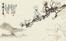 中式山水背景墙素材欣赏:梅花国画素材下载 D