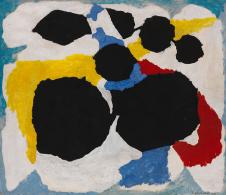 欧美抽象油画:DIETER GOLTENBOTH-Schwarz-rot-blau-gelb bewegt 1957