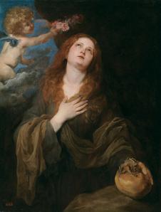 圣罗莎莉与拿着玫瑰的加冕天使
