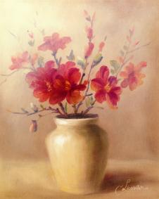 现代四联花瓶装饰画素材: 红花