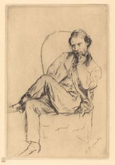 雷诺阿素描作品:Marcellin Gilbert Desboutin Renoir Seated
