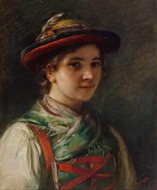 弗朗茨·冯·德弗雷格尔  一个戴着帽子的年轻蒂罗尔妇
