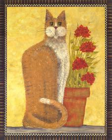 欧式四联卧室挂画素材: 猫与花卉 A