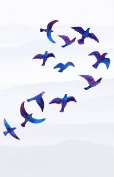 欧式三联装饰画素材: 蓝色小鸟装饰画下载  C
