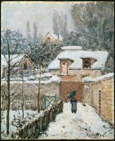 西斯莱作品: 路維希安的雪景 Snow at Louveciennes