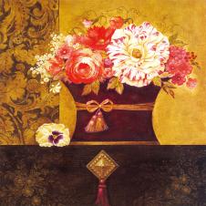 欧式三联古典花卉装饰画素材: 桌子上的盆花 B