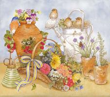 素雅乡村水彩画系列: 陶罐和洒水壶水彩画下载
