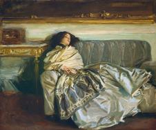 萨金特油画作品: 坐在沙发上的女人