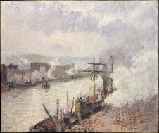 毕沙罗作品: 卢昂港的汽船 Steamboats in the Port of