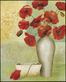 高清油画: 白色花瓶和红色的花 B