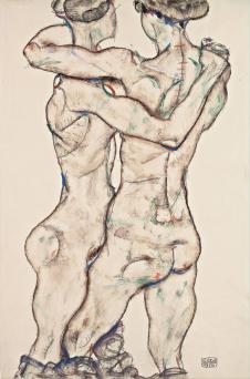 席勒作品: 两个拥抱的女孩裸体