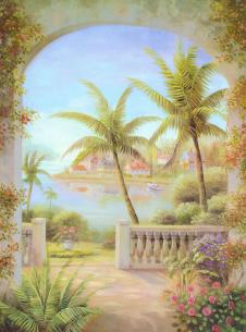海边的花园油画素材下载: 椰树油画 A