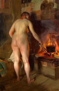 佐恩作品:弄火炉的裸女油画下载