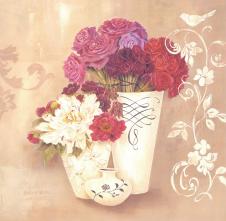 欧式现代四联花瓶装饰画素材: 白花瓶里的玫瑰花 A