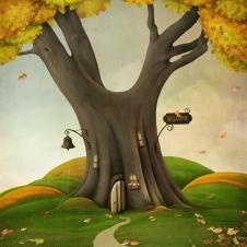 超现实梦幻画: 树房子科幻画,树里的房子 科幻儿童画 B