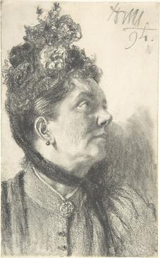门采尔素描: 一个仰头的女人肖像