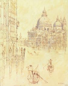 威尼斯素描风景画素材, 威尼斯小船素描图片 A