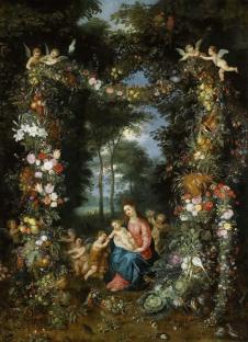 小勃鲁盖尔作品:森林里的圣母子和天使